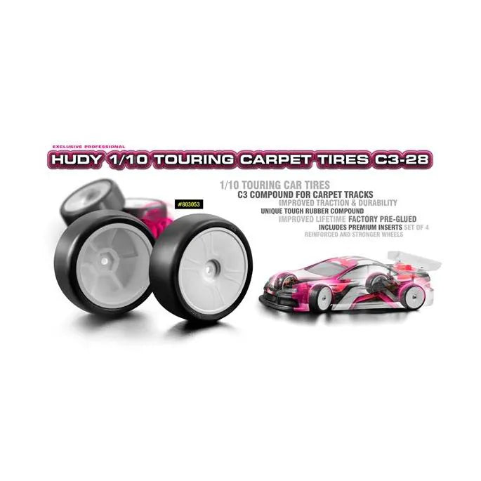2786 H803053 HUDY 1/10 TC CARPET TIRES C3-28 (4)