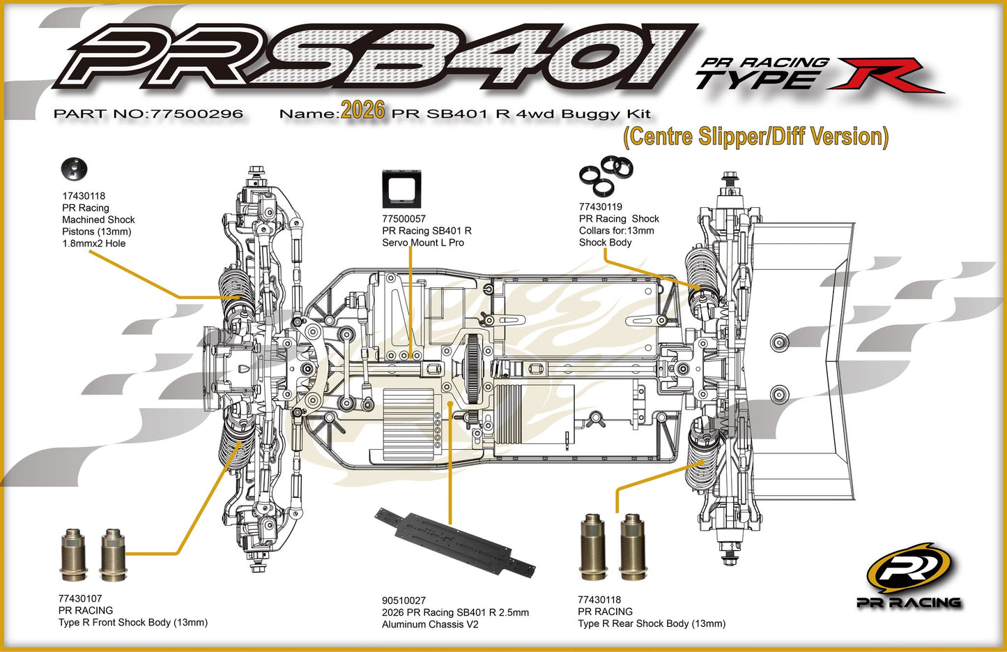 3434 PR Racing SB401-R 1/10 Electric 4wd Off Road Buggy Kit (Centre Slipper/Diff Version) 2026