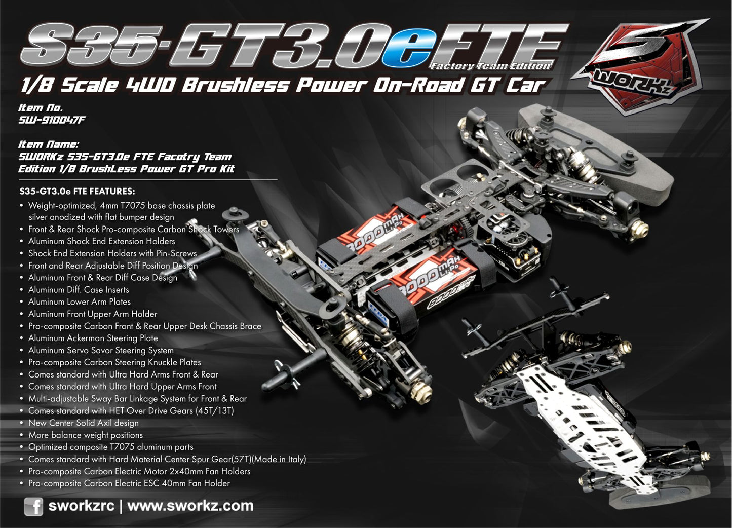 0087 SW910047F SWORKz S35-GT3.0e FTE Factory Team Edition 1/8 Brushless Power GT Pro Kit