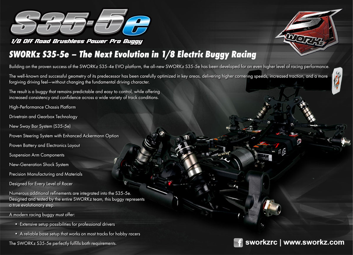 0152	SW910051	SWORKz S35-5e 1/8 BrushLess Power Pro Buggy Kit !!!PRE-ORDER!!!