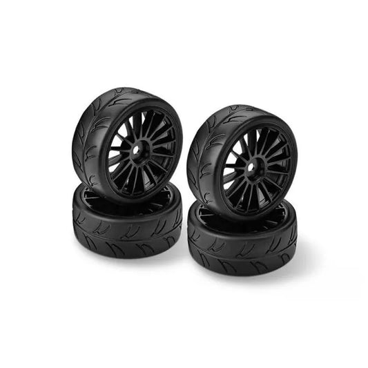 0954	H803041	HUDY 1/10 PRE-CUT SLICK BELTED TIRES RIGHT & LEFT (2+2)