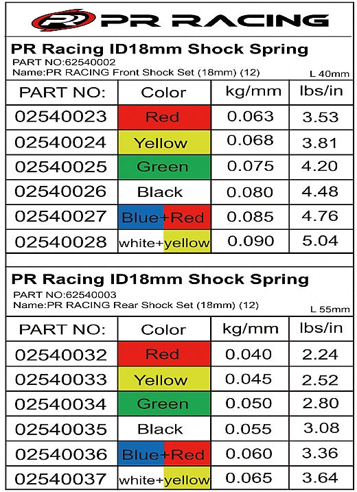 3466	62540003	PR RACING Rear Shock Set (16.5-18mm)  (12)