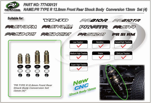 3420	77430121	PR TYPE R 12.8mm Front Rear Shock Body Conversion 13mm Set (4)