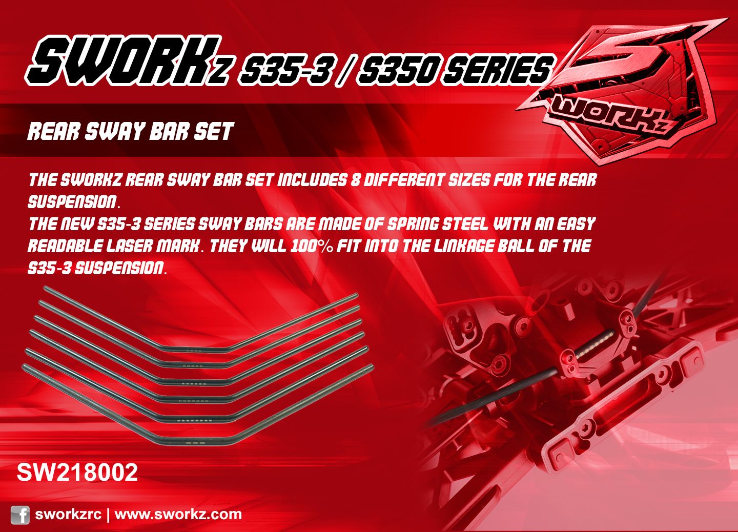 0146	SW218002	SWORKz Rear Sway Bar Set (2.4/2.5/2.6/2.7/2.8/3.0mm)