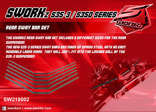 0146	SW218002	SWORKz Rear Sway Bar Set (2.4/2.5/2.6/2.7/2.8/3.0mm)