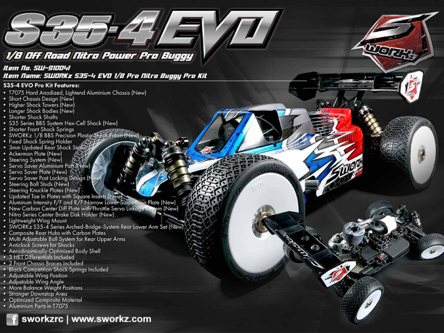 0101	SW910041	SWORKz S35-4 EVO 1/8 Pro Nitro Buggy Kit