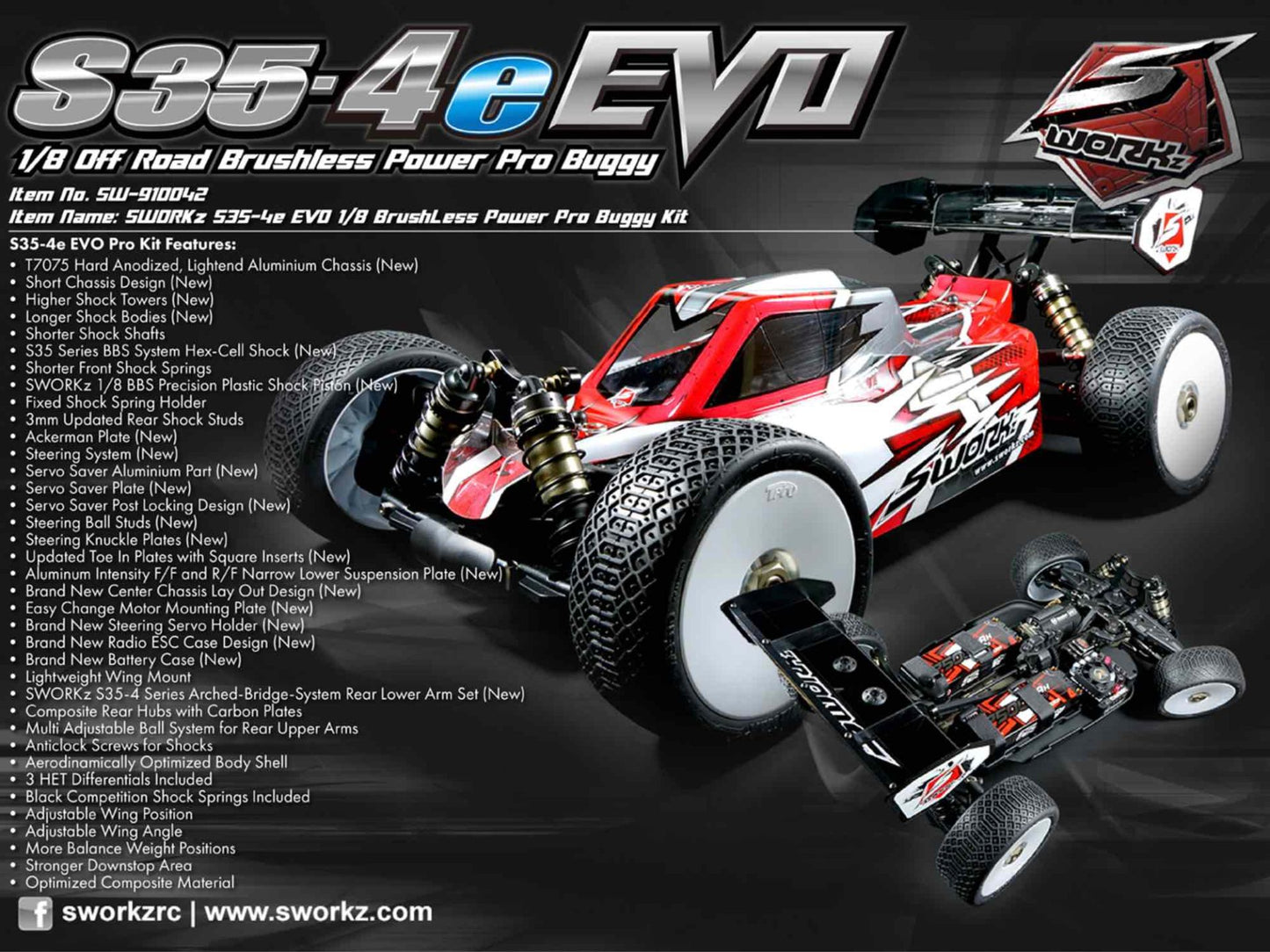 0001	SW910042	SWORKz S35-4E EVO 1/8 Pro Brushless Buggy Kit