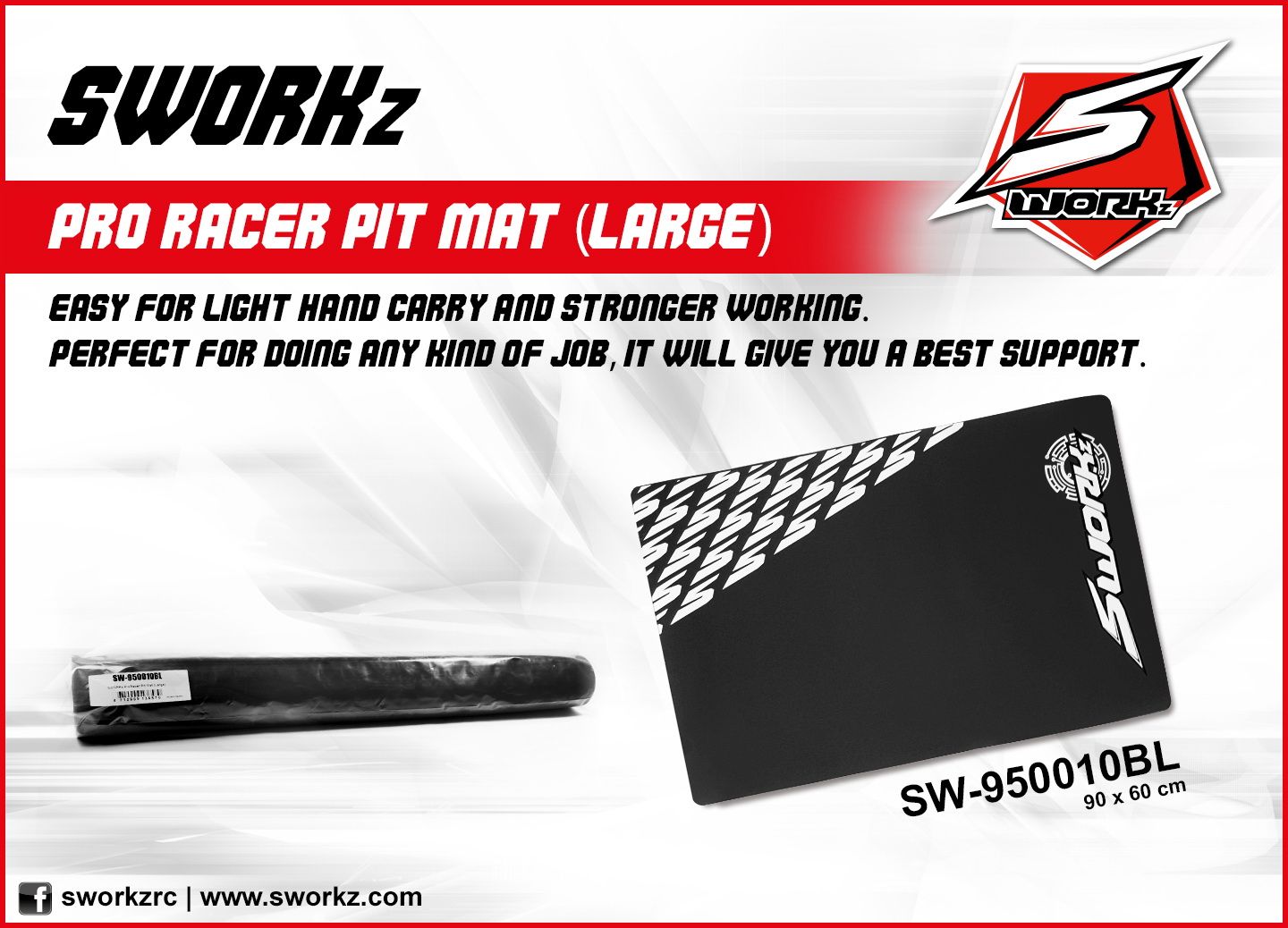 0134	SW950010BL	SWORKz Pro Racer Pit Mat Large (Black)